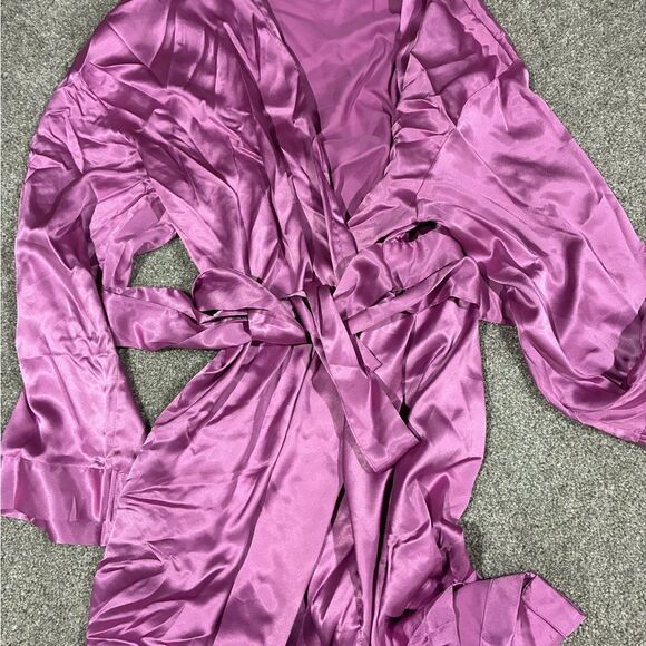 Victoria’s Secret Silk Lingerie Set Purple Slip Dress + Robe (M/OS) - Picture 6 of 11